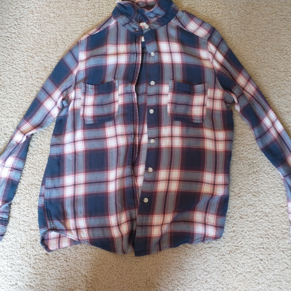 Blue, White, and Orange-red Collar Shirt